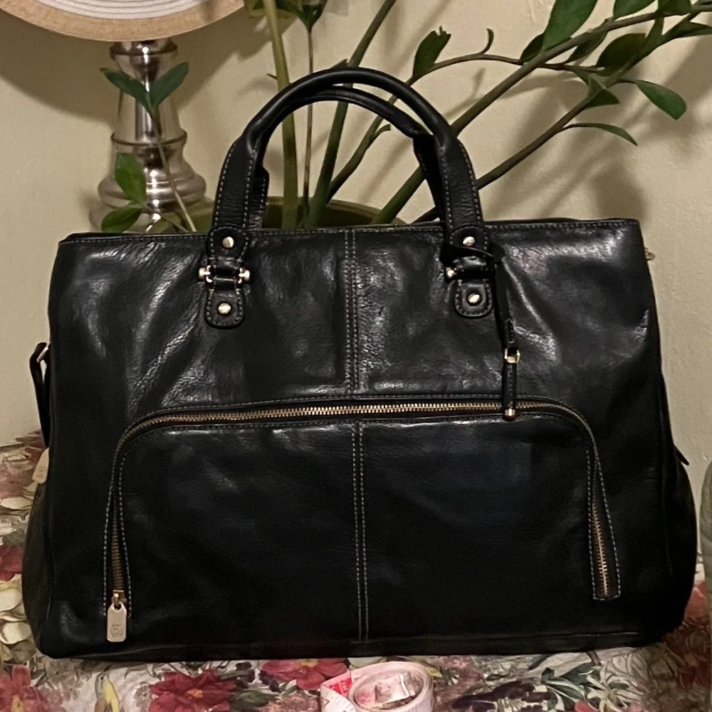 Liz Claiborne Black Leather Briefcase Laptop Bag